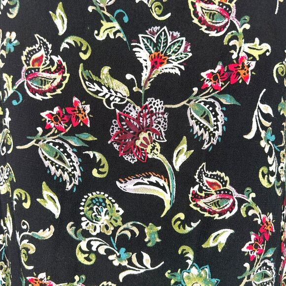 J Jill Pullover Top M Black Floral Peplum 3/4 Sleeves Purple Green White Tunic - Picture 2 of 10